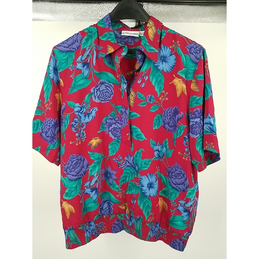 Alfred Dunner Henley Shirt Womens 14 Multicolor Floral Short Sleeve Elastic Hem